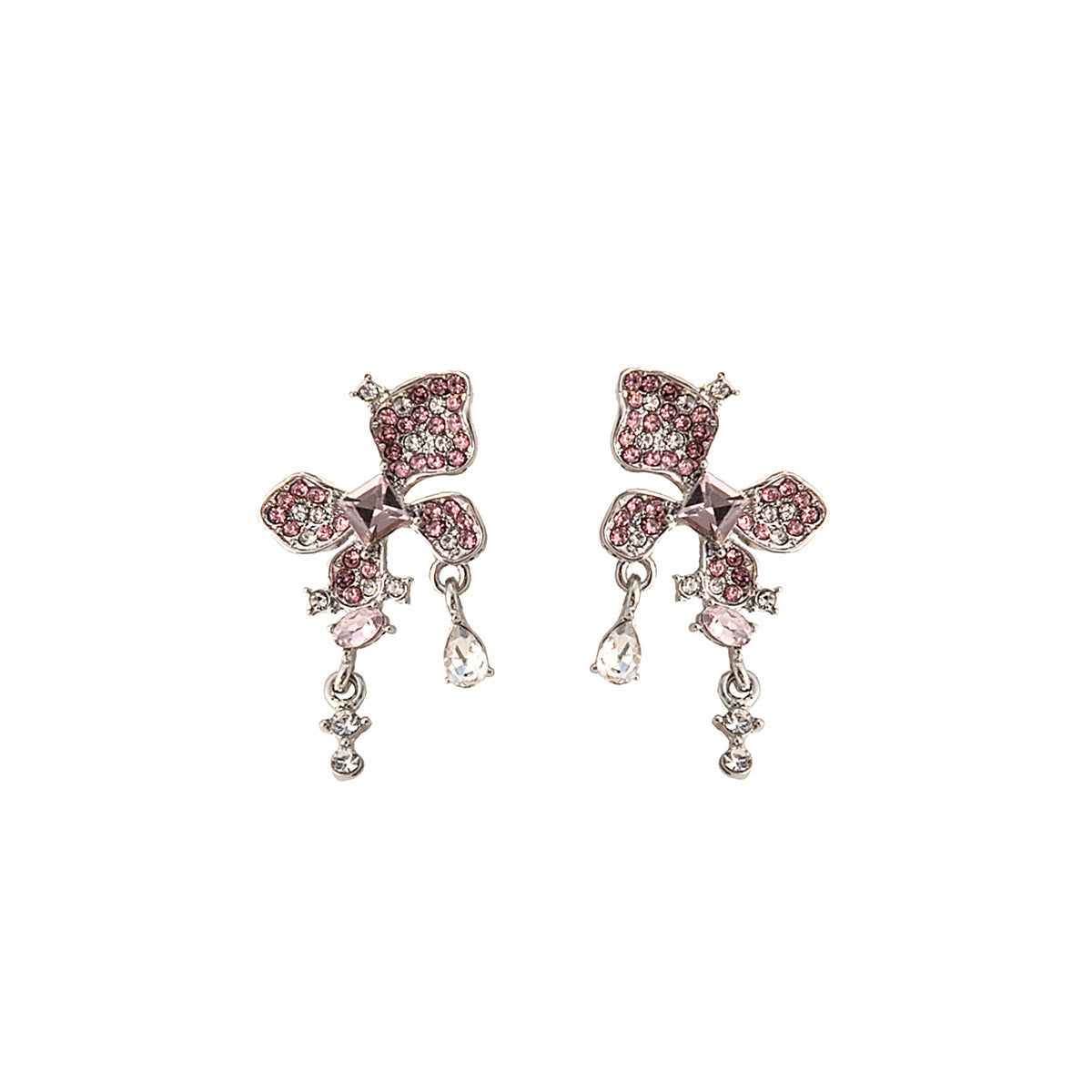 Boucles d'oreilles carrées de luxe pour femmes, aiguille en argent, doux, plein de diamants, papillon léger