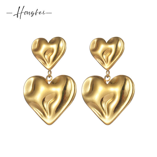 Women's Trendy Design Irregular Heart Titanium Steel Earrings