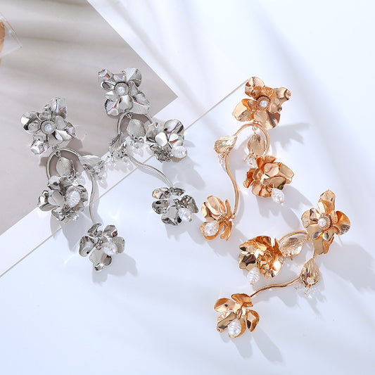 Spring Flower Alloy Pearl Trendy Female Earrings