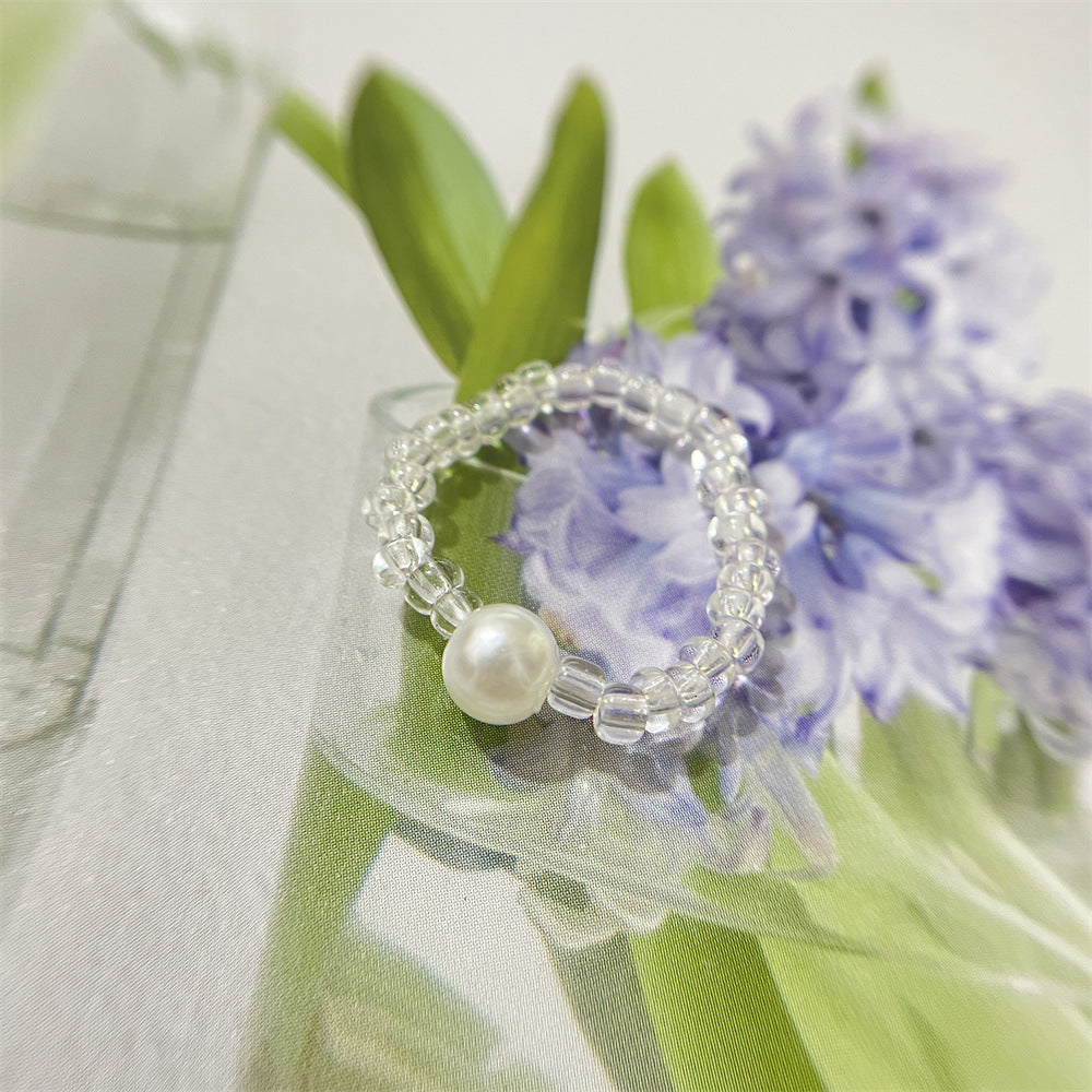 Bead Flower Colorful Woven Small Index Finger Female Rings