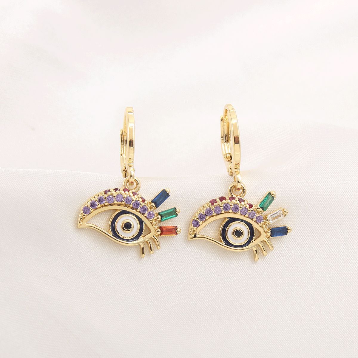 Gold-plated Eyelashes Turkish Blue Eyes Inlaid Zirconium Earrings
