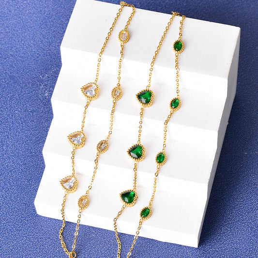 Fashion Gift Oval Heart Zircon Rhinestone Stainless Steel Bracelet