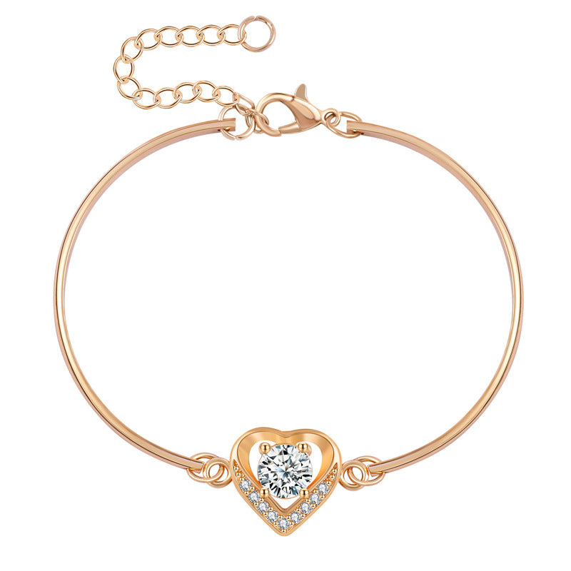 Copper Material Slightly Inlaid Zircon Gold Plated Peach Heart Foreign Necklaces