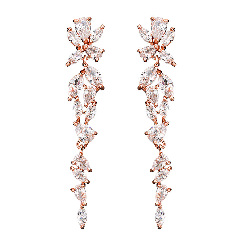 Women's Copper Studded With Zircon Luxurious Style Earrings