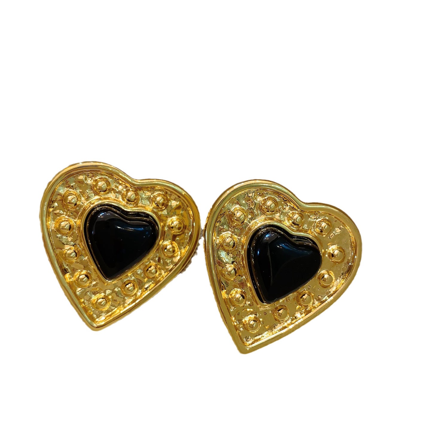 Women's French Retro Court Geometric Black Heart Earrings