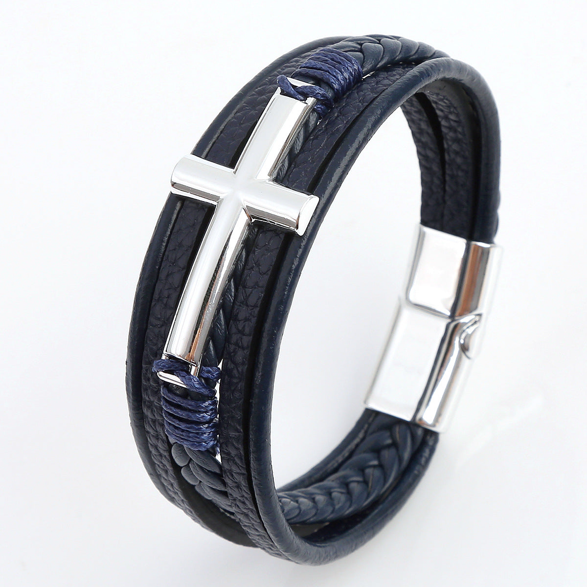 Men's Leather Hand-woven Alloy Magnetic Buckle Bangle Bracelets