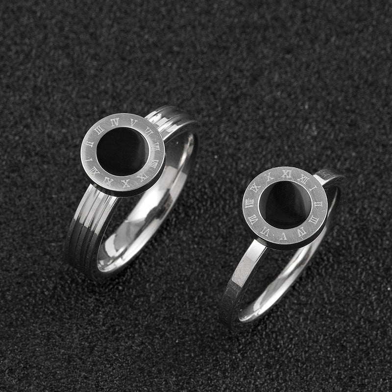 Stainless Steel Roman Digital Welding Round Drop Black Oil Rings