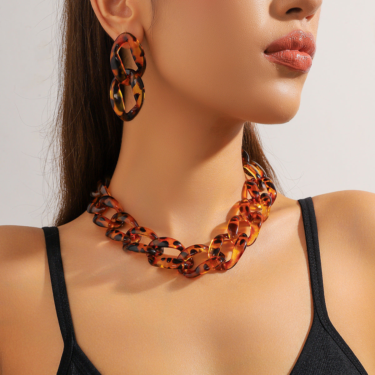 Acrylic Suite Exaggerated Hip Hop Cool Single Layer Leopard Jewelry Set