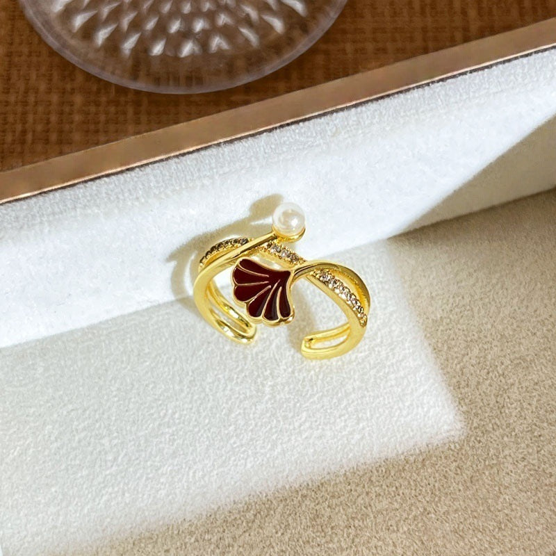 Leaf Flower Female Geometric Affordable Luxury Fashion White Ring