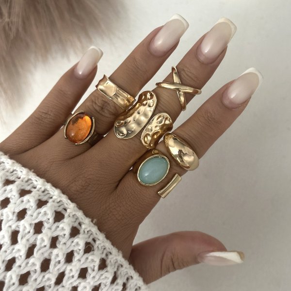 Women's Combined Fashion Liquid Lava Flower Irregular Rings