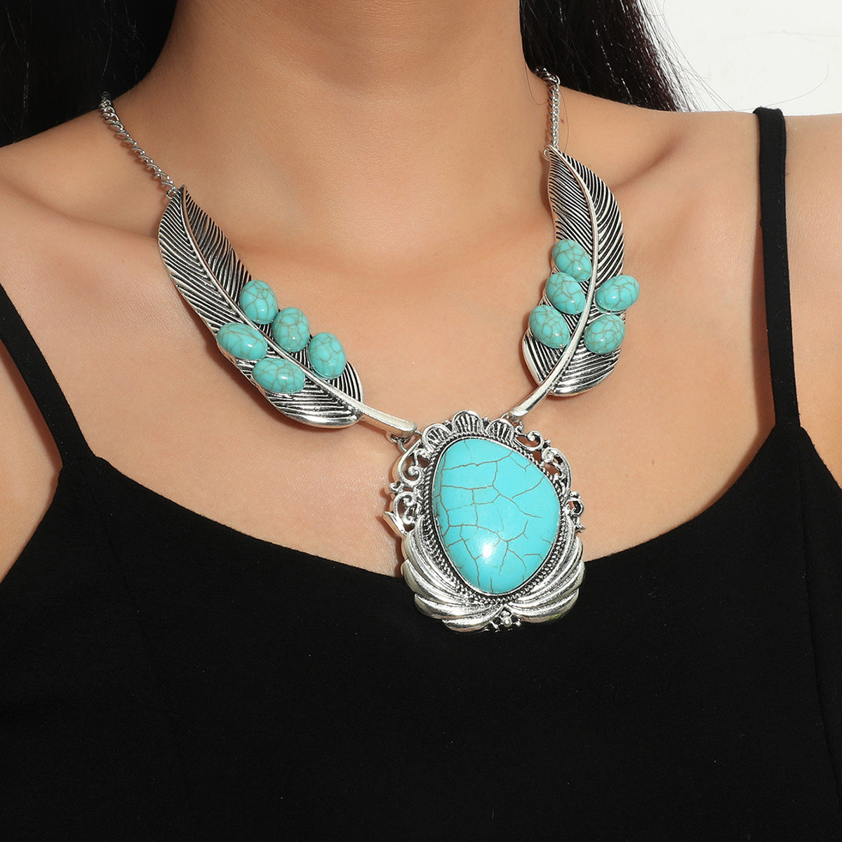 Retro Turquoise Nepal Alloy Plating Tibetan Necklaces