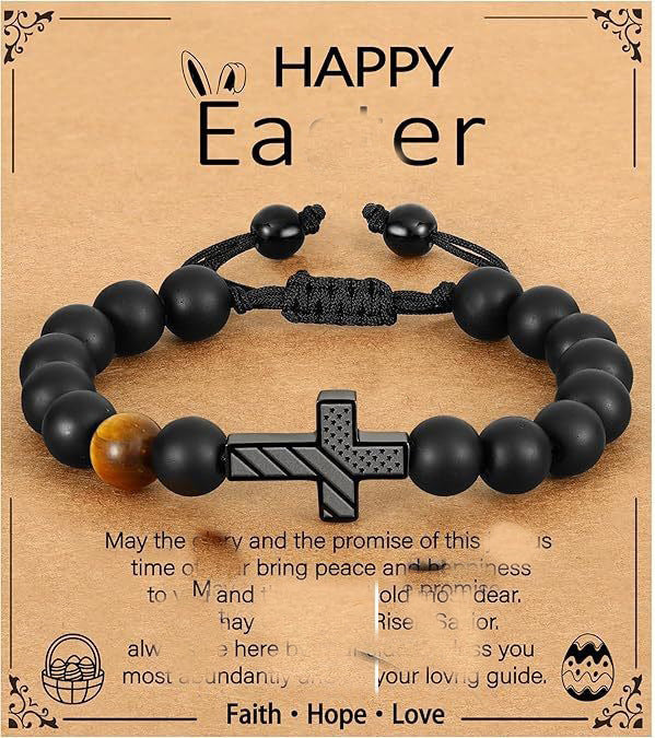 Men's Cross Frosted Tigereye Hand-woven National Flag Bracelets