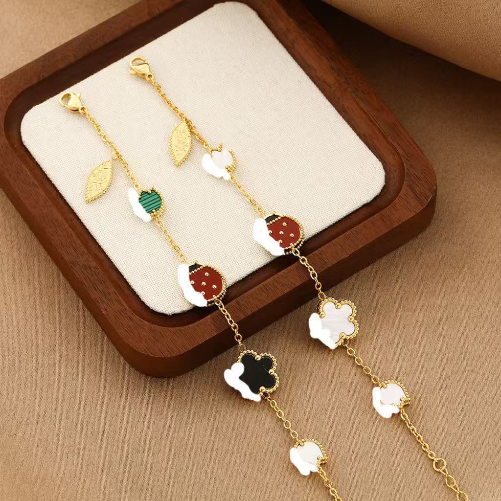 Light Luxury Series Romantic Cherry Blossoms Ladybird Double-sided Fritillary Fashion Bracelet