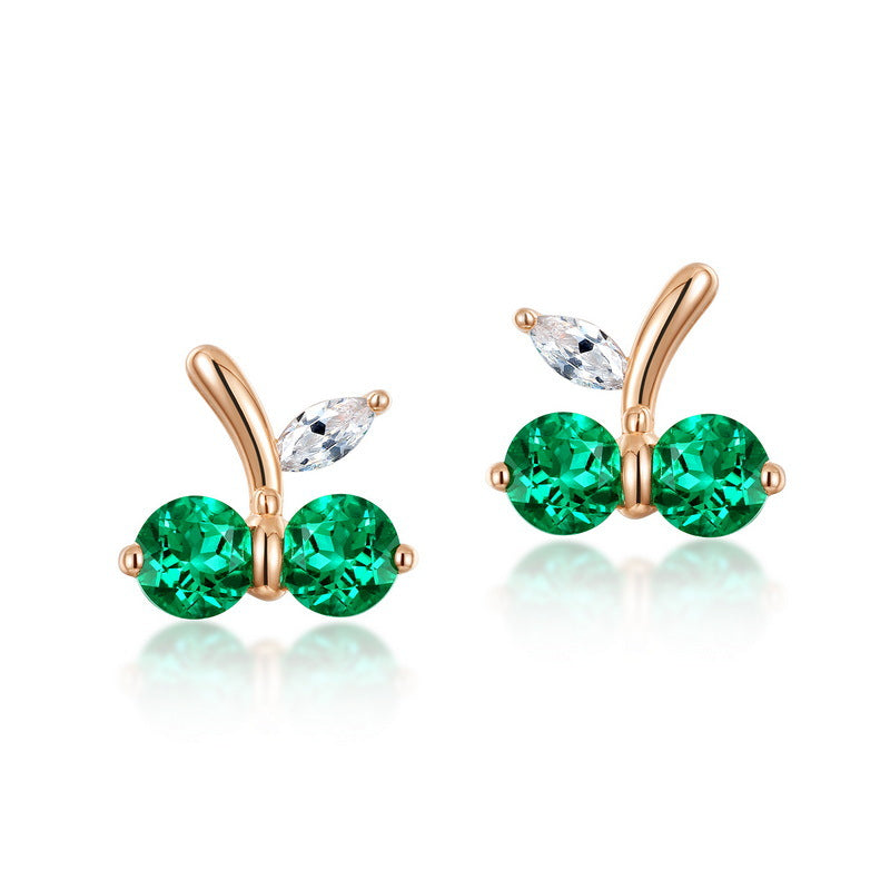 Cherry Retro Sier Inlaid Emerald Light Earrings