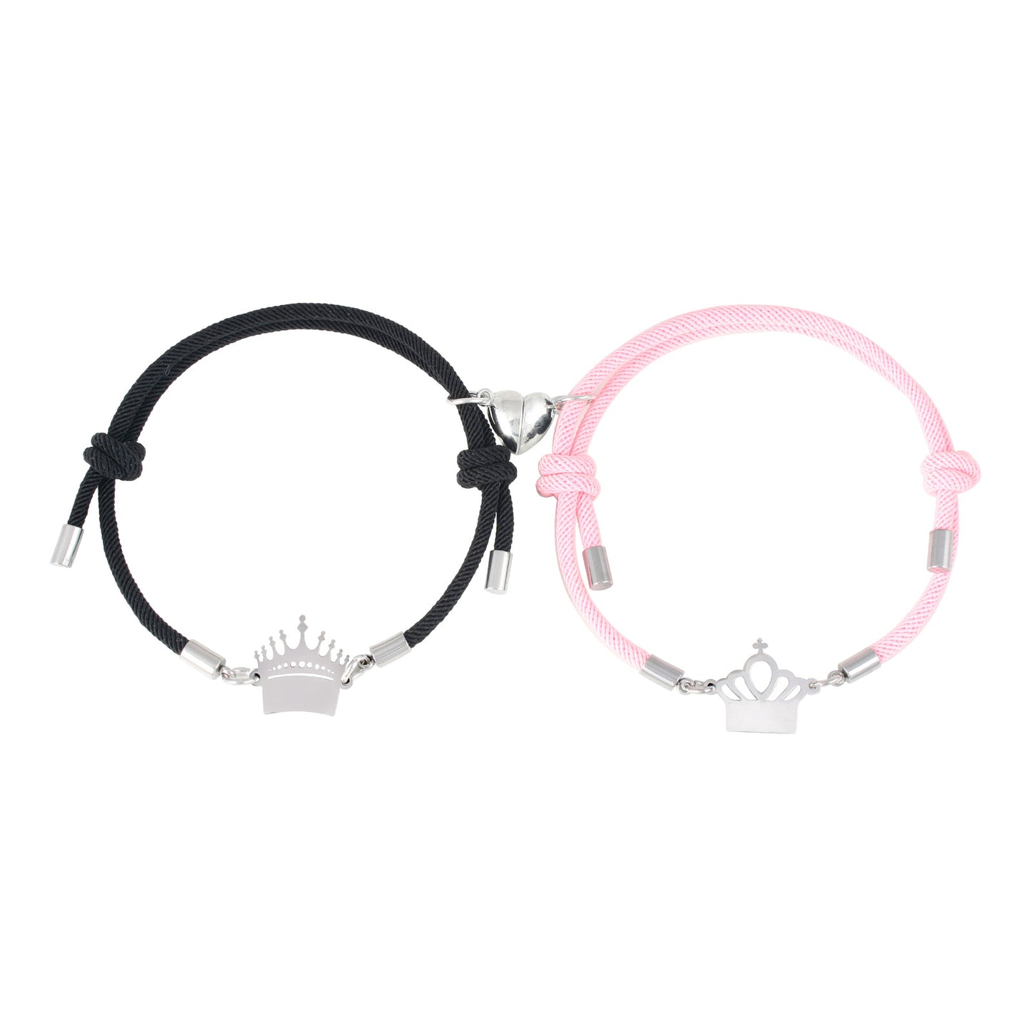 Women's & Men's Rope Stainless Steel Crown Couple Pair Bracelets