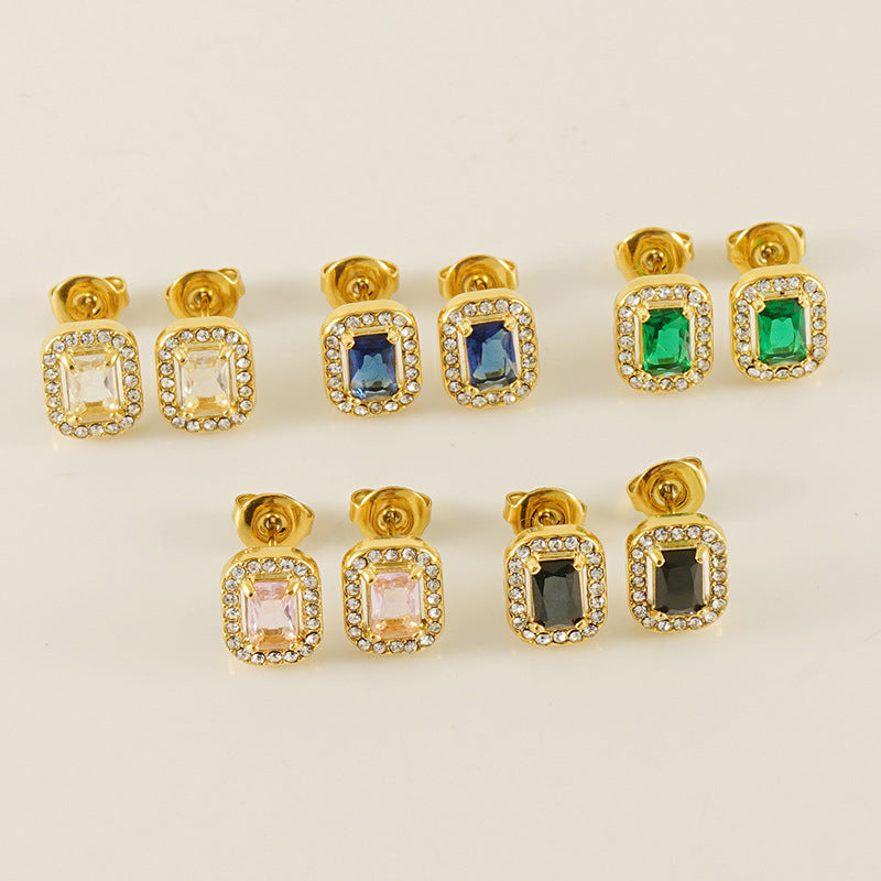 Women's Titanium Steel Zircon Stainless Square High-grade Earrings