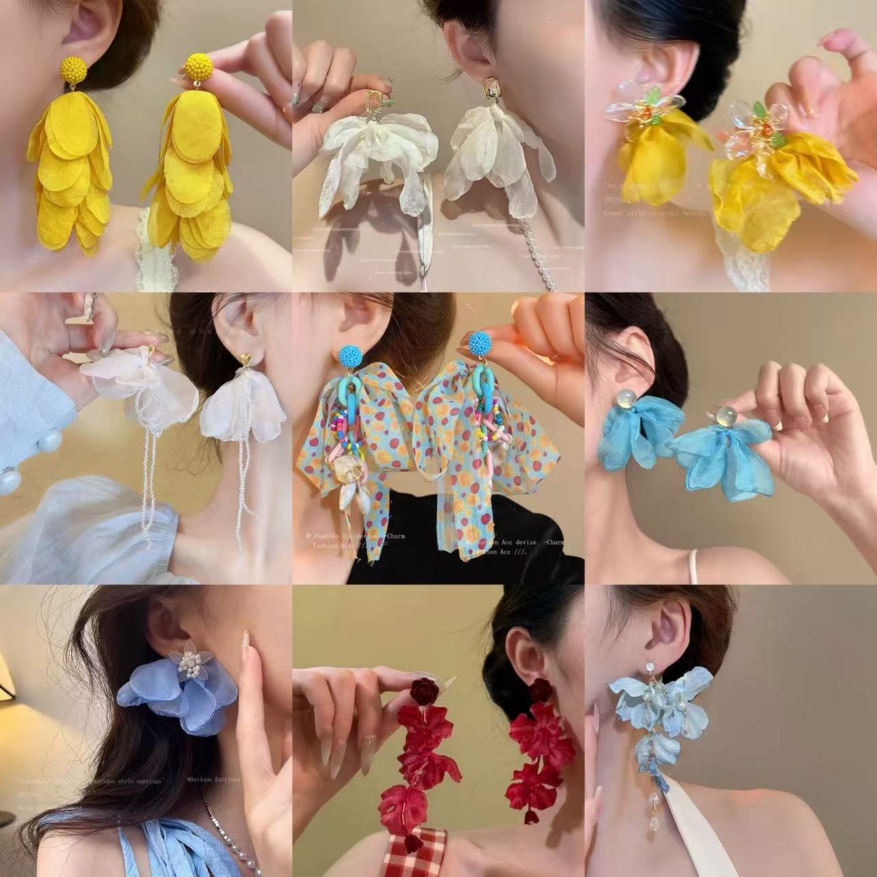 Fresh Blue Fabric Flower Elegant Sweet Rings