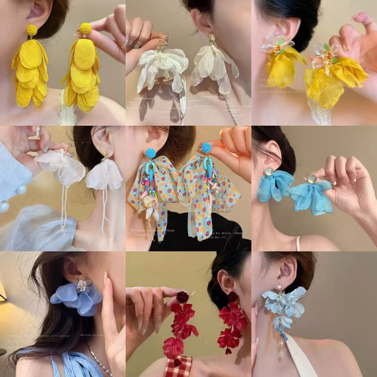 Fresh Blue Fabric Flower Elegant Sweet Rings