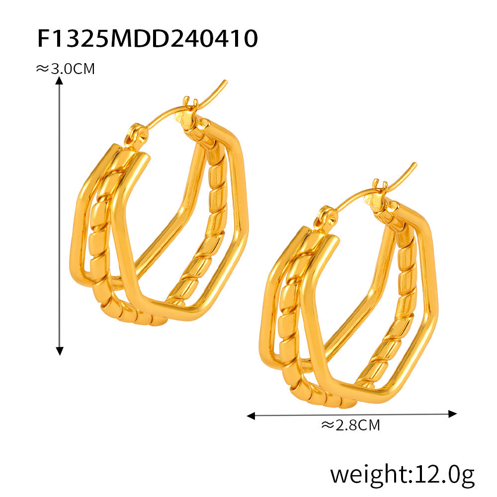 Retro Geometric Twin Style Stitching Design Titanium Rings