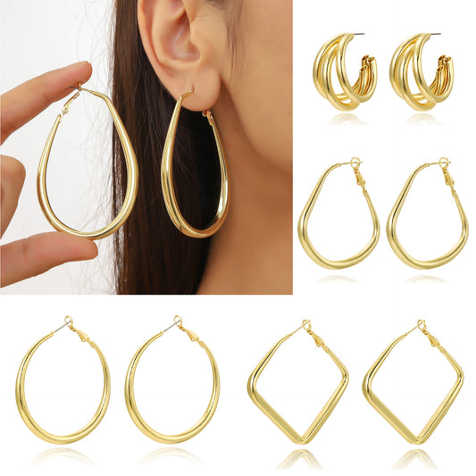 Metal Ear Gold Retro Circle Water Earrings