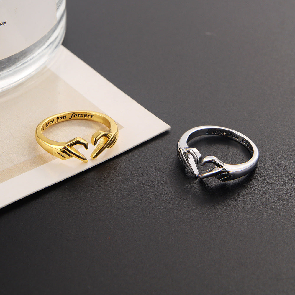 Women's High-grade Love Heart-shaped Electroplating Three-dimensional Opening Simple Ring