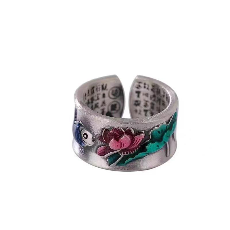 Mantra Heart Sutra Koi Lotus Female Rings