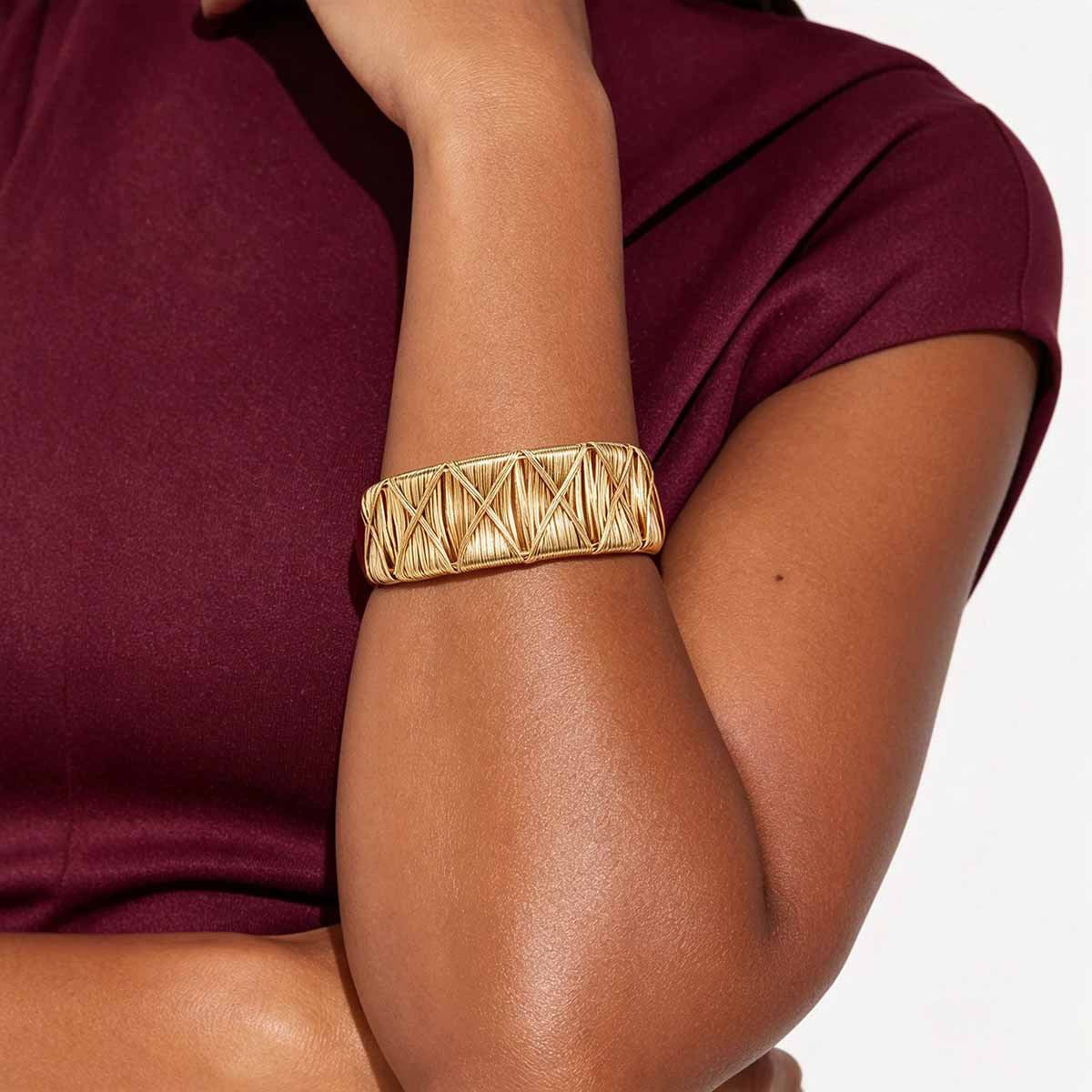Women's Exaggerated Metal Texture Iron Wire Open Wide Bracelets
