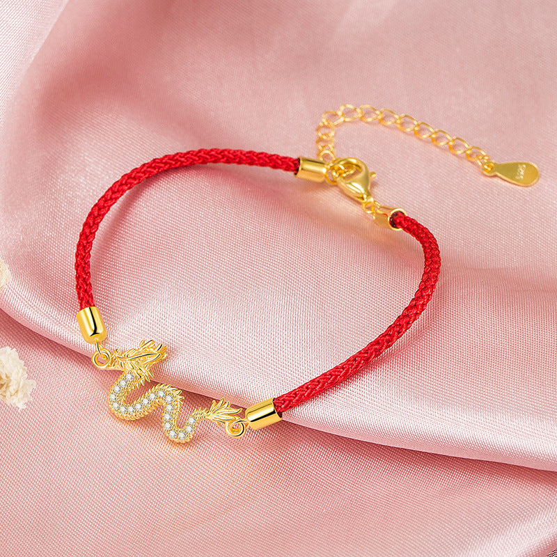 Sier Auspicious Dragon Red Rope Life Bracelets