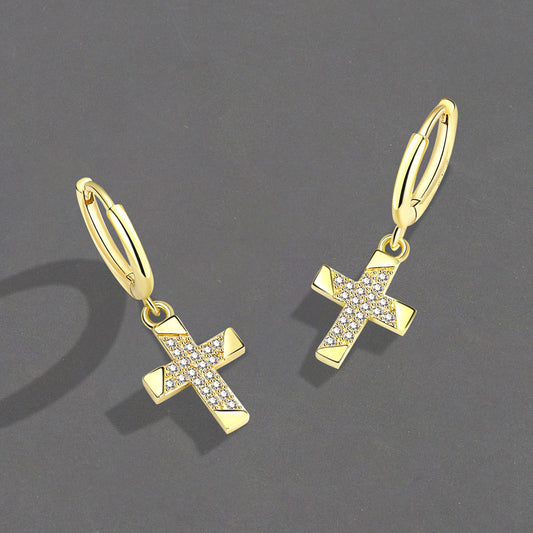 Boucles d'oreilles Design Cross Ear Clip Micro Incrusté de Zirconium