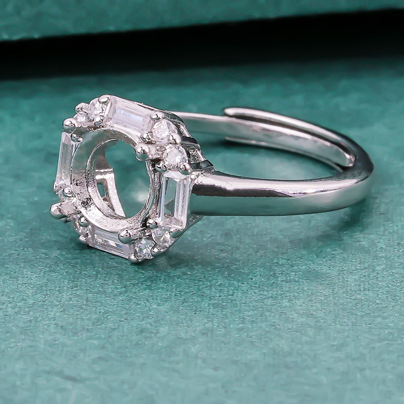 Frame Inlaid Round Pointed Bottom Chinese Diamond Personality Rings