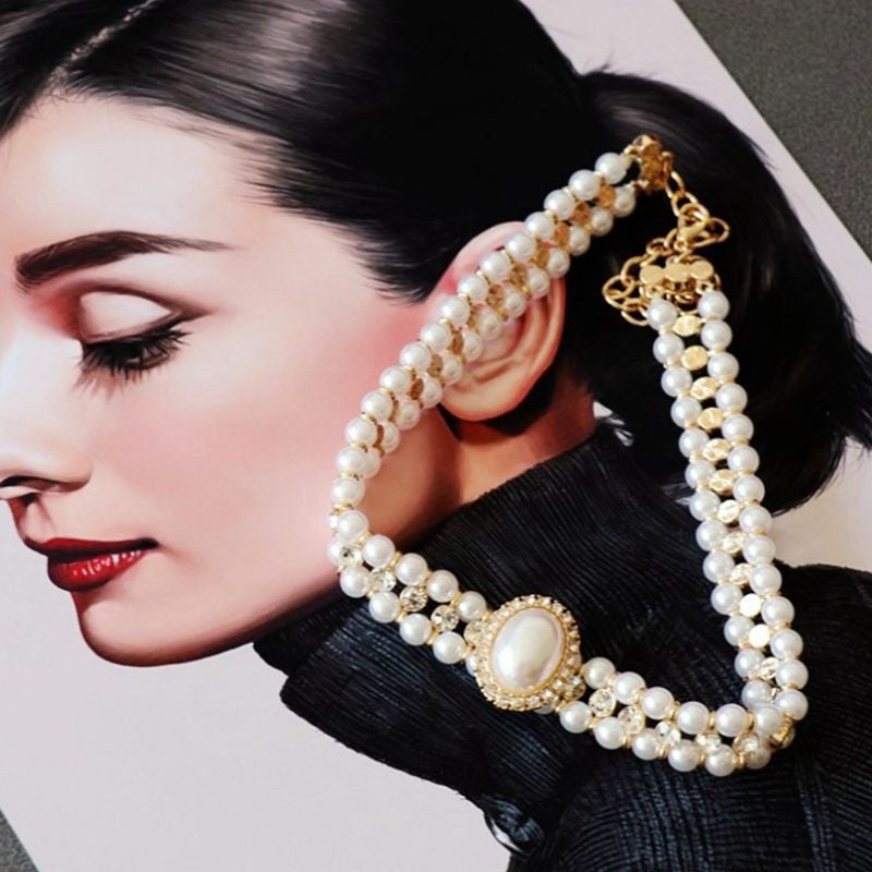 Women's Western Retro Mabe Pearl Ear Clip Hepburn Style Cheongsam Formal Jewelry Set