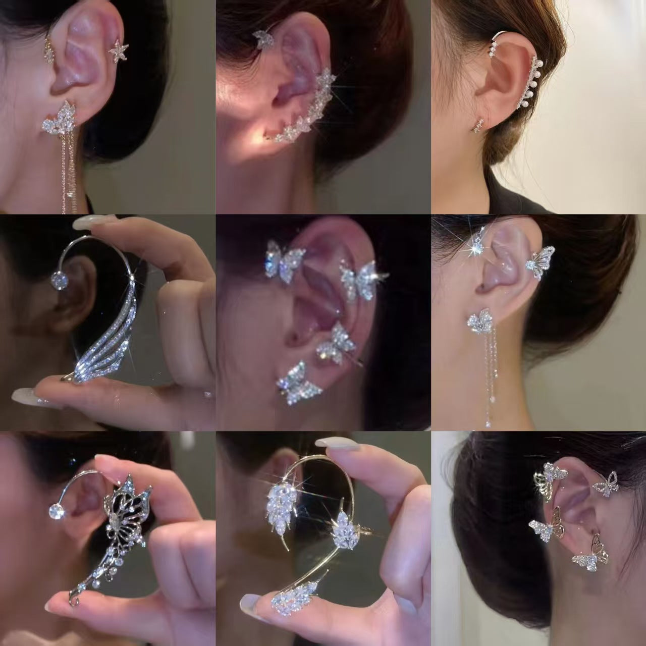 Hollow Butterfly Hook Tassel Flowers Snowflake Wheat Wings Integrated High-grade Ear Clip