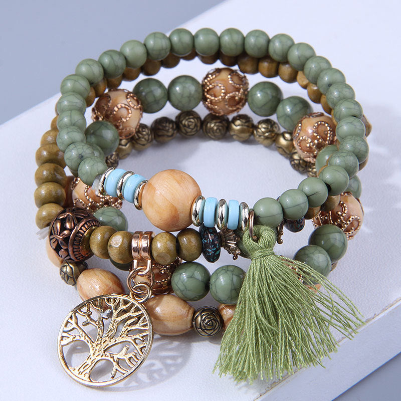 Fashion Simple Bohemian Wooden Beaded National Bracelet