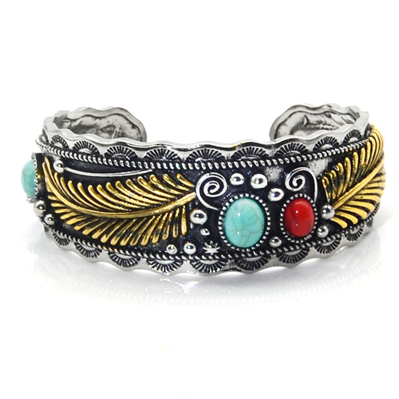 Women's Navajo Style Oval Turquoise Retro Two-tone Bracelets