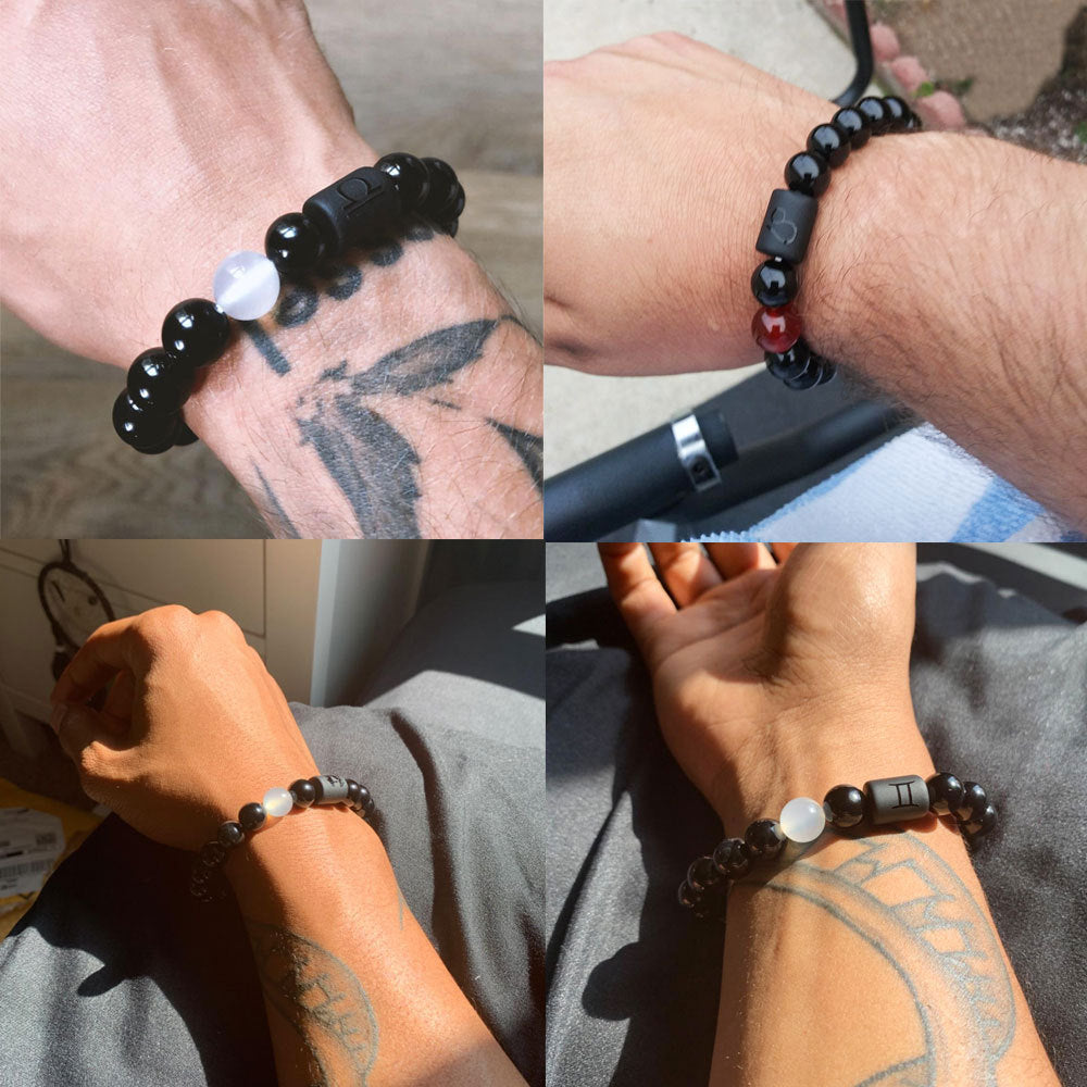 Herren-Armbänder aus natürlichen roten Achatperlen mit zwei Sternbildern