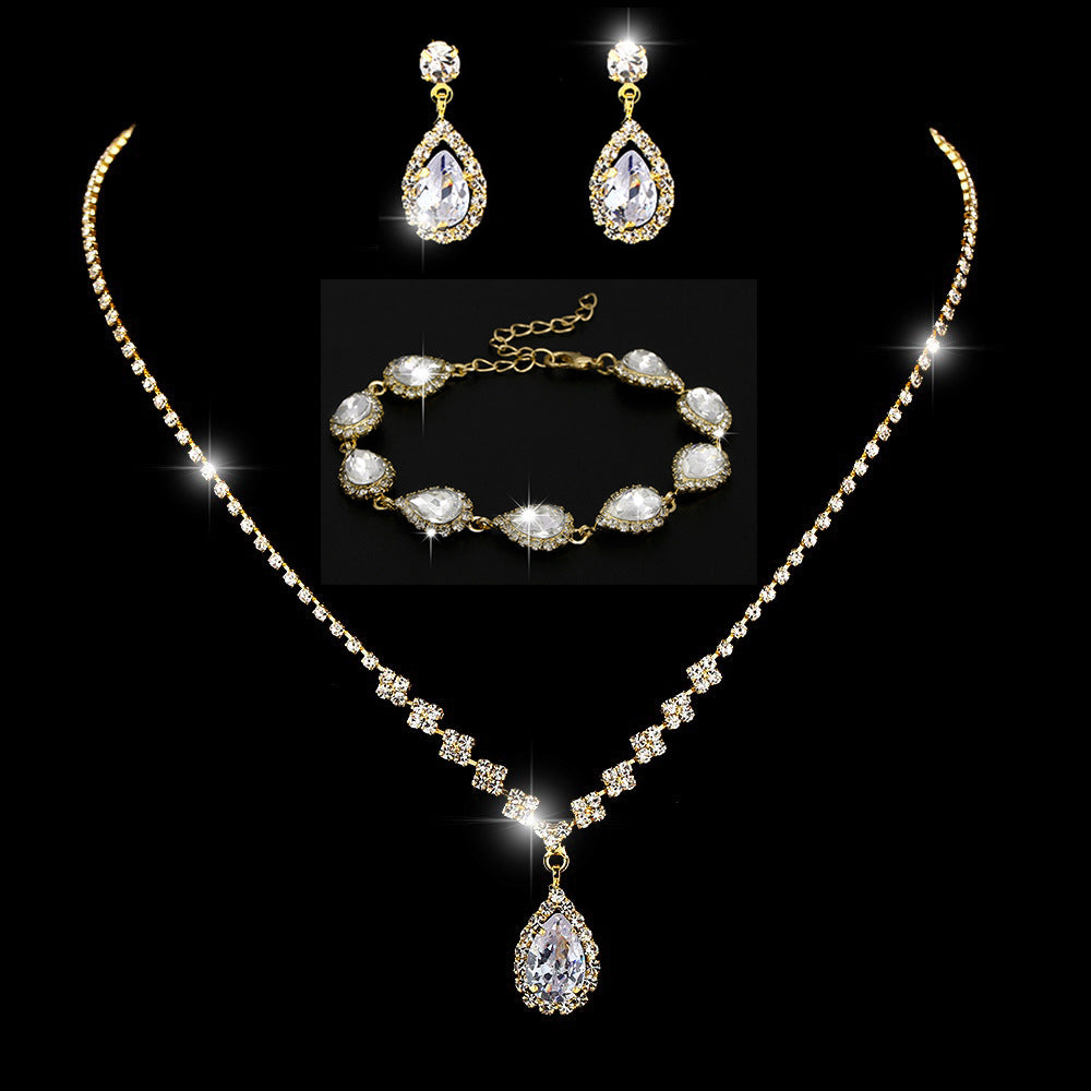 Zircon Water Drop Eardrops Bride Wedding Jewelry Set