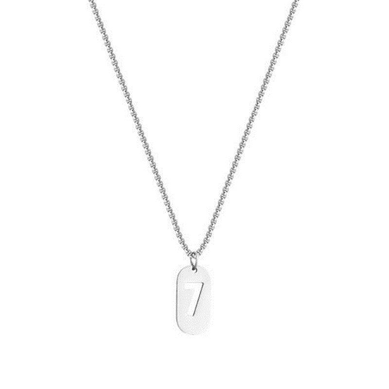 Men's Lucky Number Square Plate Titanium Steel Female Necklace