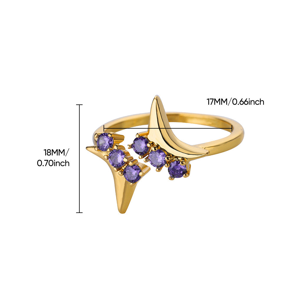 Sweet Loving Heart Purple Bow Zircon Gold-plated Ring