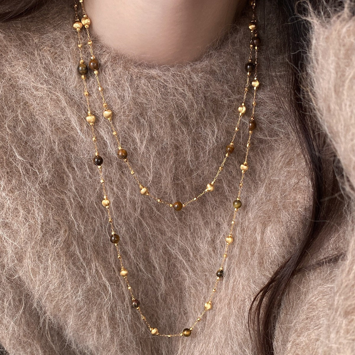 Women's Double Layer Twin Tiger Eye Light Luxury Minority High-grade French Necklace