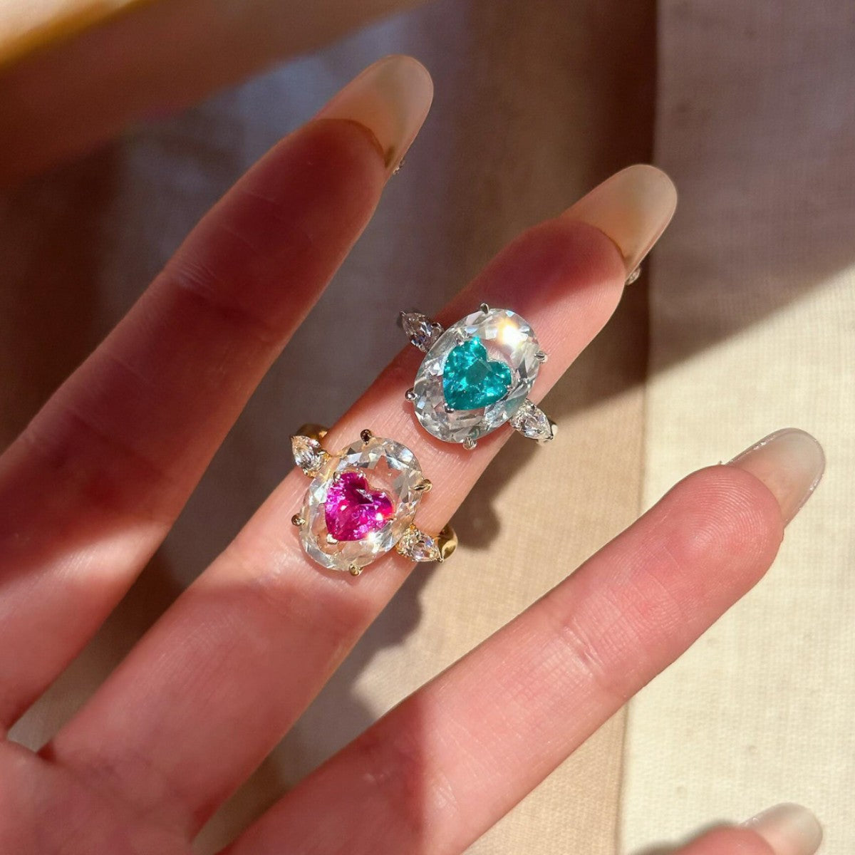 Dopamine Affordable Luxury Rhinestone Clear Feeling Oval Love Heart-shaped Fashion Rings