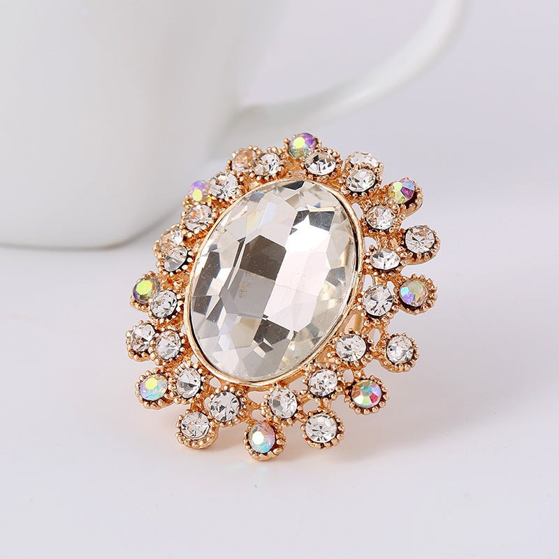Luxury Crystal Glass Open Adjustable Fashion Exaggerated Ring