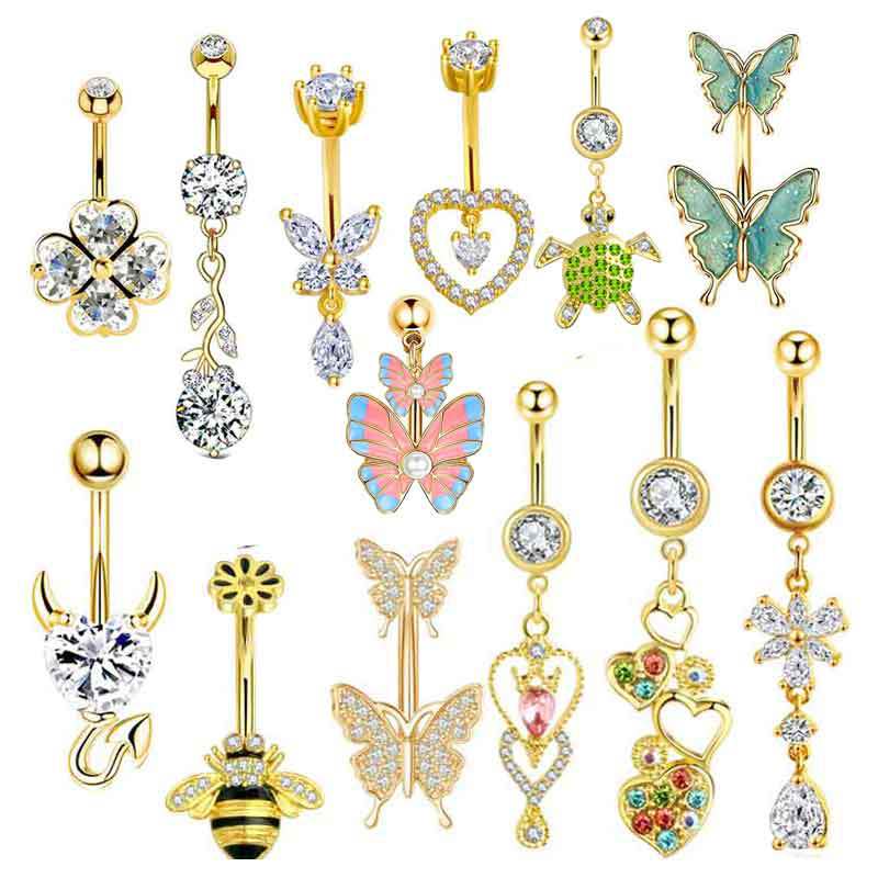 Gold Belly Rhinestone Zircon Style Navel Buckle Earrings