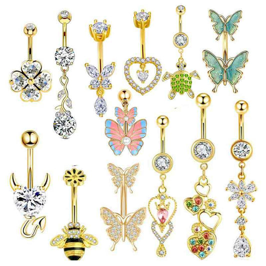 Gold Belly Rhinestone Zircon Style Navel Buckle Earrings