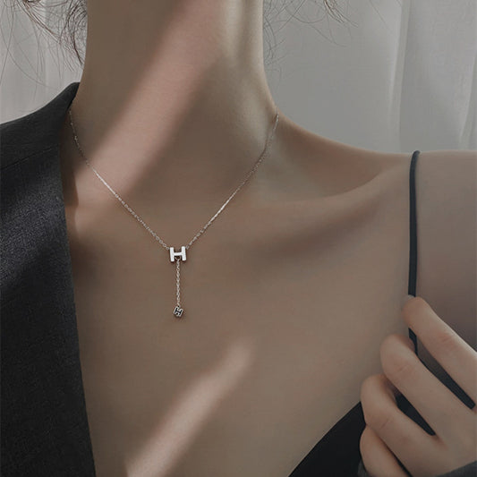 Women's Square Sterling Sier English Letter For Trendy Design Tassel Clavicle Necklace