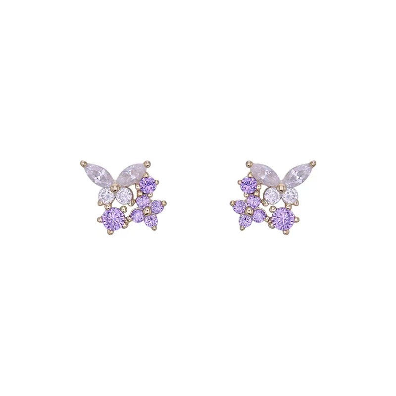 Needle Style Purple Butterfly Female Design High-grade Stud Earrings