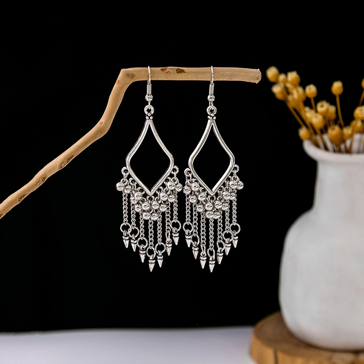 Sier Minority Ethnic Style Personalized Bohemian Flower Earrings