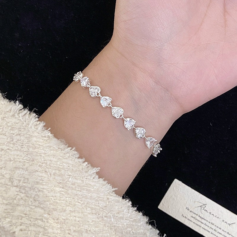 Women's Pearl Full Zirconium Bow Love Pull Exquisite Design Bracelet