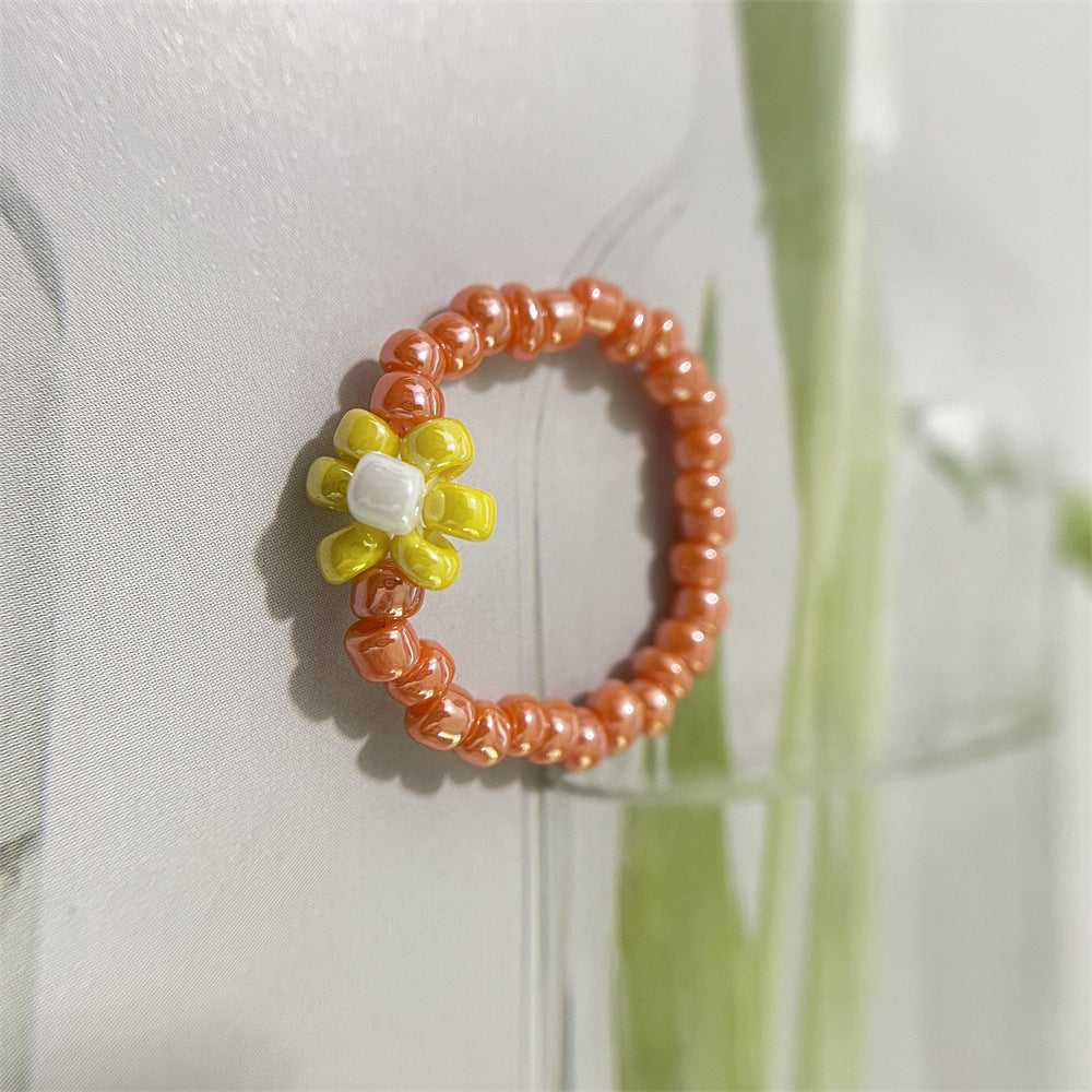 Bead Flower Colorful Woven Small Index Finger Female Rings