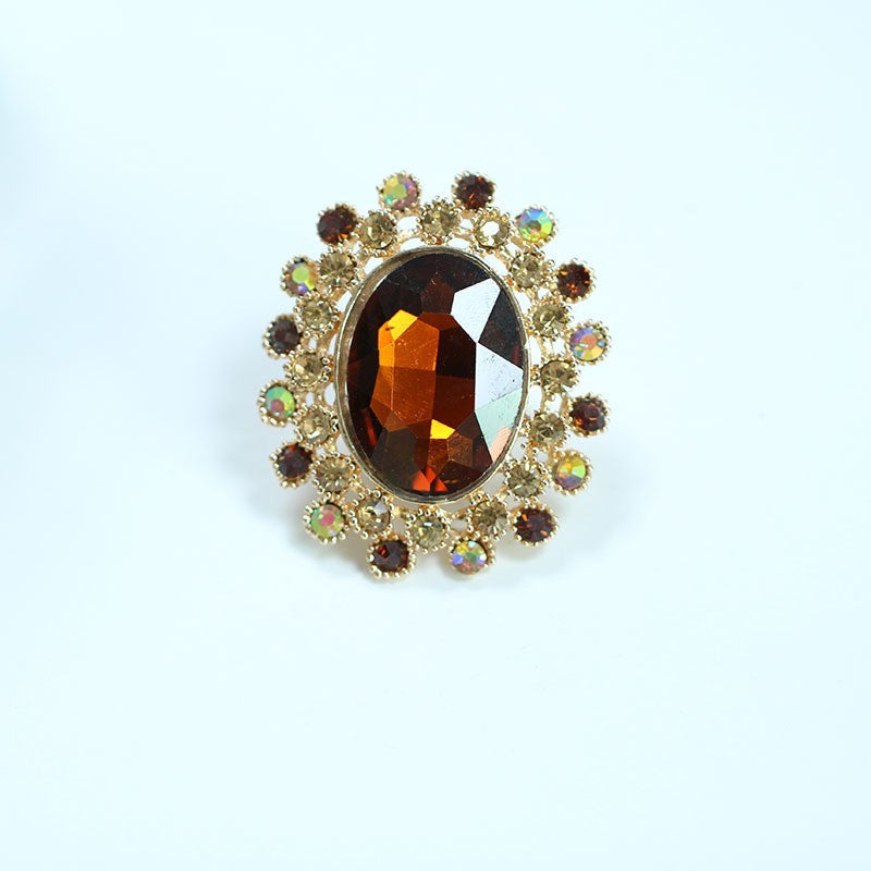 Luxury Crystal Glass Open Adjustable Fashion Exaggerated Ring