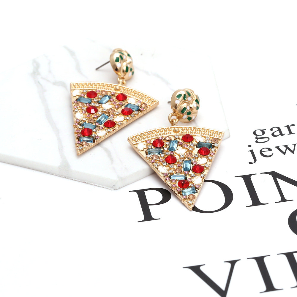 Women's Exaggerated Colorful Crystals Pizza Retro Geometric Earrings